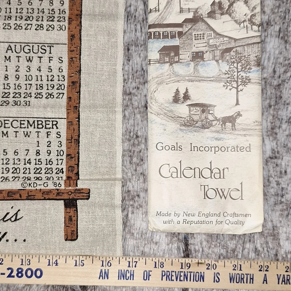 🪑 1988 fabric dish cloth towel wall hanging calendar w/original envelope, dowel